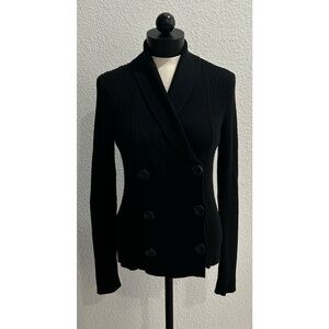 DOROTHEE BIS Women's Sweater Jacket Sz Small Black Double Breasted Button Front